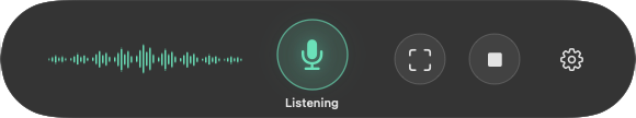 KlickSea’s native floating bar with waveform, microphone, capture, stop, and settings controls
